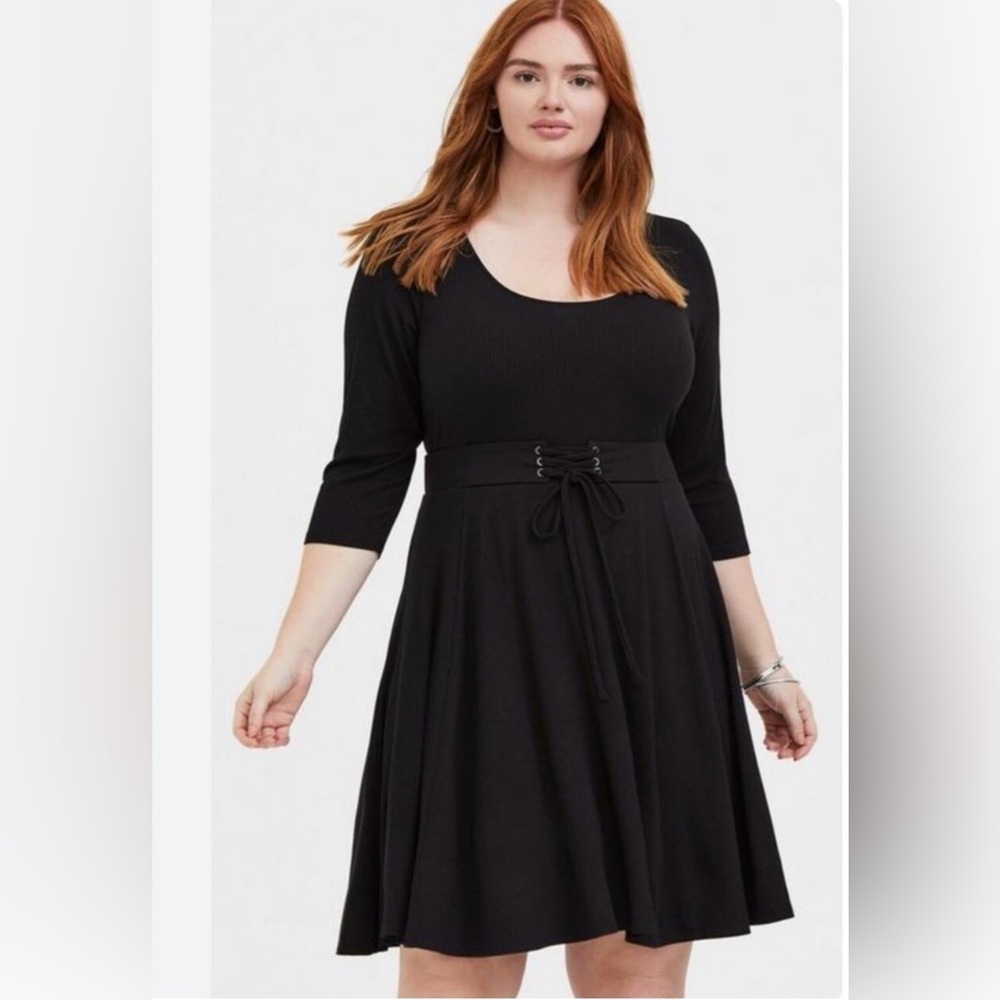 torrid Black Scoop-Neck Fit-and-Flare Dress with Waist Lace